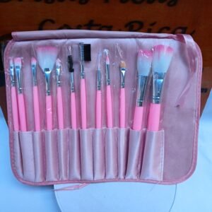 Brochas de maquillaje, set de 12, color rosado