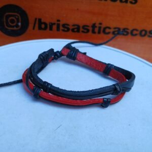 Pulsera para hombre múltiple negro con rojo, casual, ajustable, vintage
