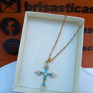 Cadena dorada con dije en forma de cruz celeste, acero inoxidable