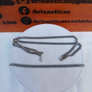 Cadena y pulsera plateada de hombre, acero inoxidable