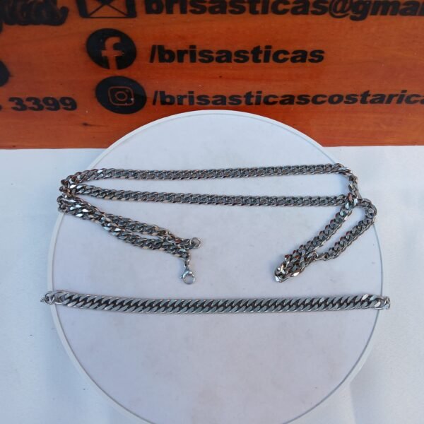 Cadena y pulsera plateada de hombre, acero inoxidable