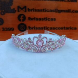 Tiara con perlas rosadas para 15 años, cumpleaños etc