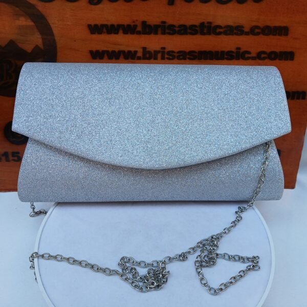 Bolso clutch, cartera de gala, plateado para evento