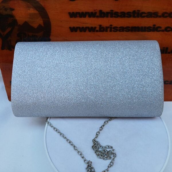 Bolso clutch, cartera de gala, plateado para evento - Imagen 4