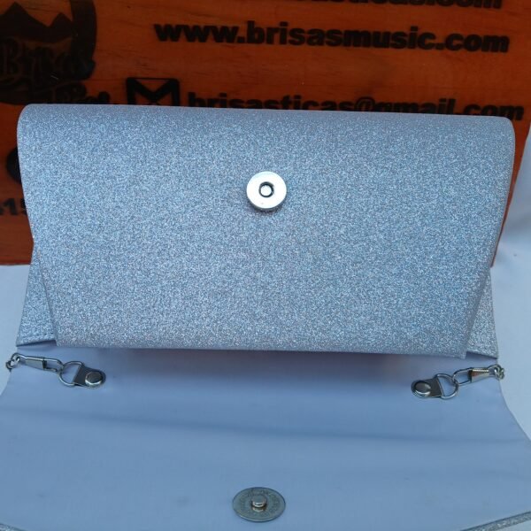 Bolso clutch, cartera de gala, plateado para evento - Imagen 2