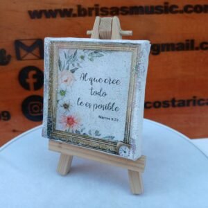 Miniretratos con mensaje "Al que cree todo le es posible", cubierto de resina, 7cm x 7cm