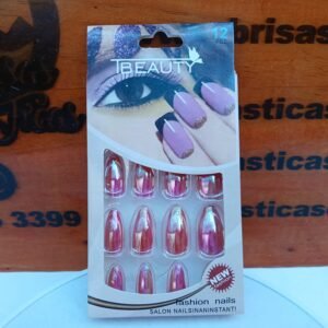 Uñas postizas, fashion nails, color rosado, 12 uñas