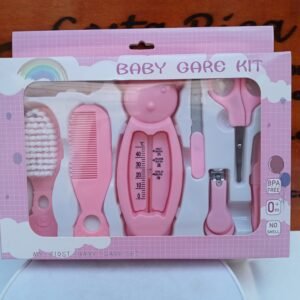 Kit, set de higiene rosado, para bebé, 7 piezas, termómetro de agua, tijeras, cepillo de dientes, corta uñas.