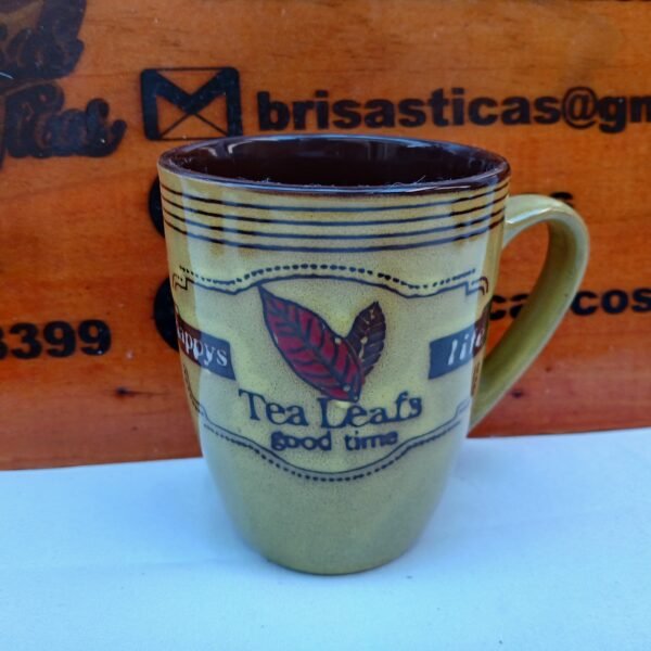 Taza de ceramica hojas de te, verde claro