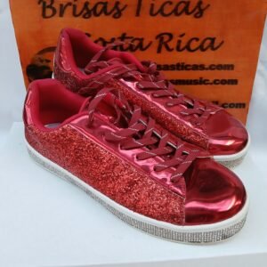 Tenis talla 40 (10), zapatos rojos con borde plateado brillante